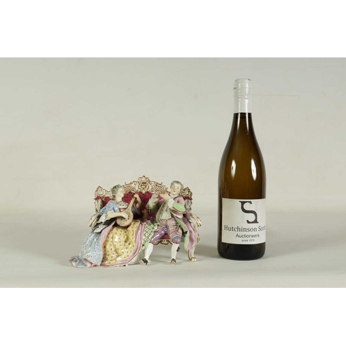 60 - A LARGE LATE 19TH CENTURY MEISSEN-STYLE DRESDEN FIGURE GROUP OF MUSICIANS depicting a lady and gentl... 