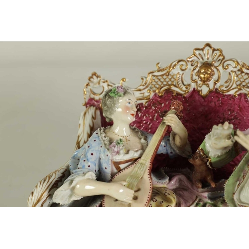 60 - A LARGE LATE 19TH CENTURY MEISSEN-STYLE DRESDEN FIGURE GROUP OF MUSICIANS depicting a lady and gentl... 