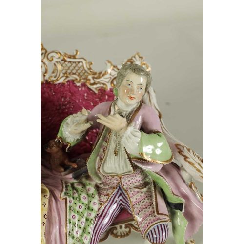 60 - A LARGE LATE 19TH CENTURY MEISSEN-STYLE DRESDEN FIGURE GROUP OF MUSICIANS depicting a lady and gentl... 