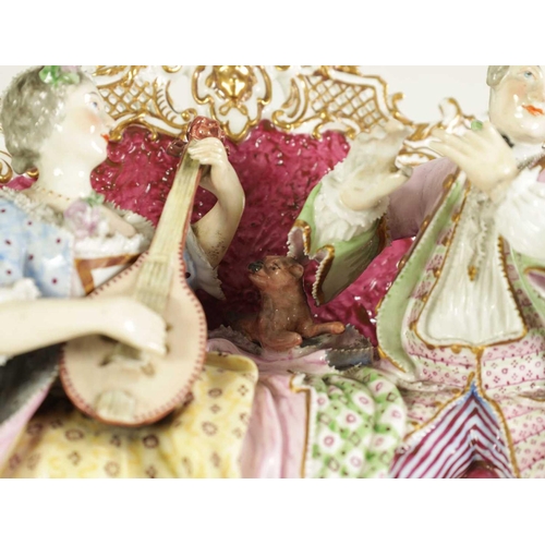 60 - A LARGE LATE 19TH CENTURY MEISSEN-STYLE DRESDEN FIGURE GROUP OF MUSICIANS depicting a lady and gentl... 