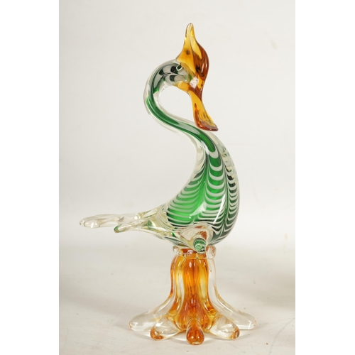 1 - A GROUP OF THREE MURANO COLOURED GLASS BIRD SCULPTURES (32cm high and smaller )