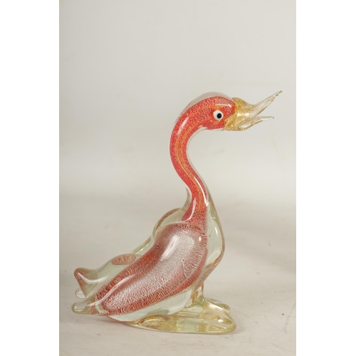 1 - A GROUP OF THREE MURANO COLOURED GLASS BIRD SCULPTURES (32cm high and smaller )