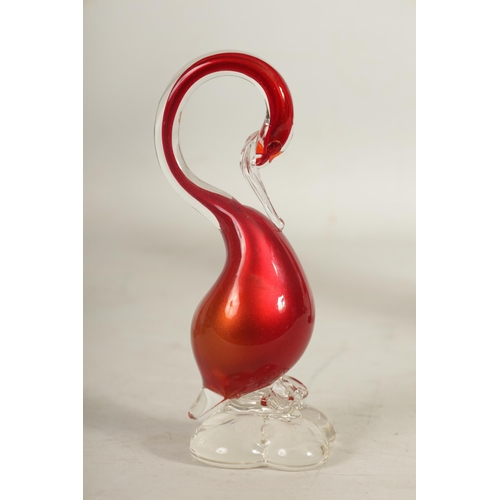 1 - A GROUP OF THREE MURANO COLOURED GLASS BIRD SCULPTURES (32cm high and smaller )