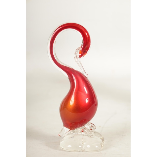 1 - A GROUP OF THREE MURANO COLOURED GLASS BIRD SCULPTURES (32cm high and smaller )