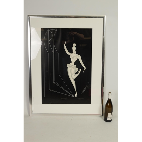 682 - ERTE. A LARGE ART DECO STYLE SIGNED SERIGRAPH. Dancing lady, signed lower right - mounted in a glaze... 