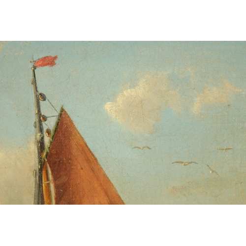 685 - A 19TH CENTURY ENGLISH SCHOOL SEASCAPE depicting fisher boats on a rough sea - unsigned, gilt moulde... 