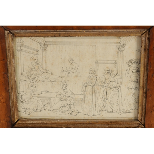 686 - A PAIR OF 18TH/19TH CENTURY CONTINENTAL PEN AND INK DRAWINGS Interior Figural scenes. Each signed G.... 