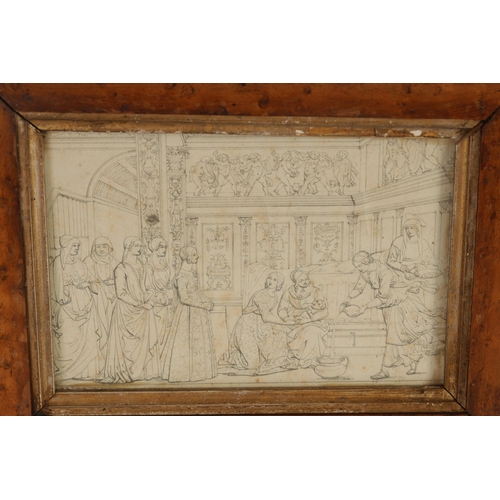 686 - A PAIR OF 18TH/19TH CENTURY CONTINENTAL PEN AND INK DRAWINGS Interior Figural scenes. Each signed G.... 