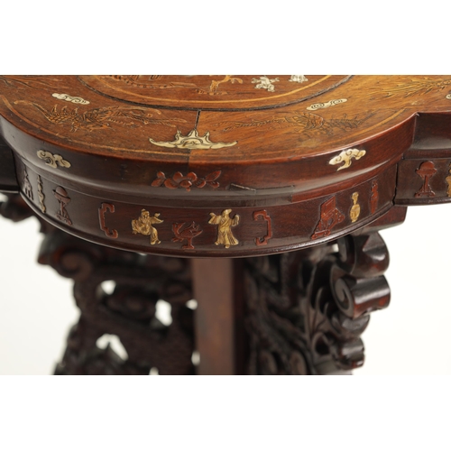 109 - A 19TH CENTURY CHINESE ROSEWOOD AND IVORY INLAID OCCASIONAL TABLE with finely inlaid ivory and boxwo... 