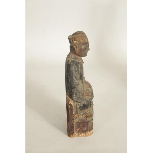 157 - A CHINESE MING PERIOD CARVED WOODEN FIGURE OF AN IMMORTAL with polychrome decoartion and Chinese scr... 