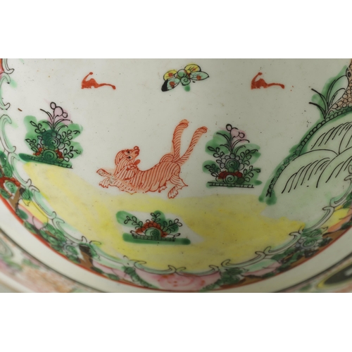 170 - A 19TH CENTURY CHINESE FAMILLE ROSE PORCELAIN BOWL decorated brightly coloured landscape scenes - si... 