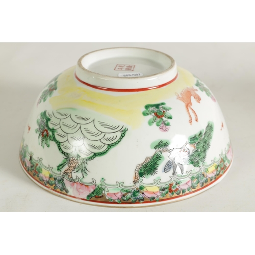 170 - A 19TH CENTURY CHINESE FAMILLE ROSE PORCELAIN BOWL decorated brightly coloured landscape scenes - si... 