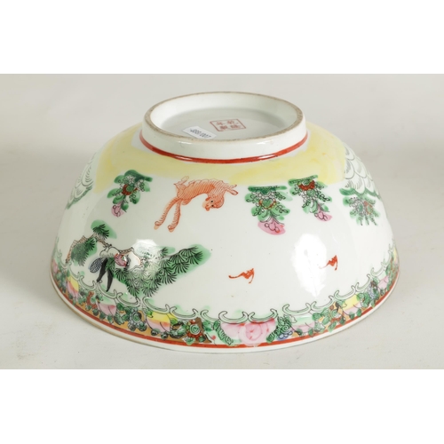 170 - A 19TH CENTURY CHINESE FAMILLE ROSE PORCELAIN BOWL decorated brightly coloured landscape scenes - si... 