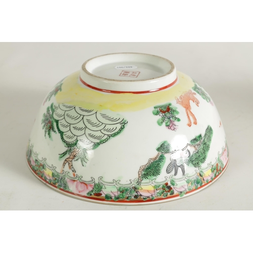 170 - A 19TH CENTURY CHINESE FAMILLE ROSE PORCELAIN BOWL decorated brightly coloured landscape scenes - si... 