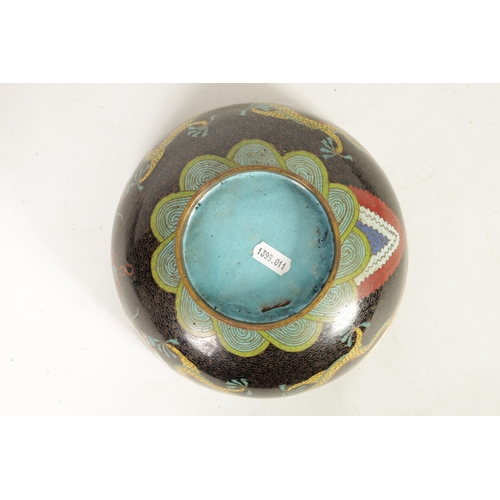 171 - A CHINESE CLOISONNE ENAMEL DRAGON BOWL decorated with five claw dragons amongst copper inlaid clouds... 