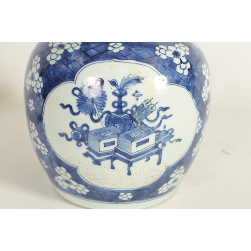 177 - AN EARLY CHINESE BLUE AND WHITE GINGER JAR WITH LATER HARDWOOD COVER of ovoid form, the body decorat... 