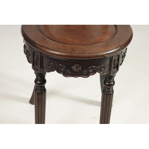 182 - AN UNUSUAL 19TH CENTURY ANGLO CHINESE HARDWOOD SIDE CHAIR the circular panelled seat with scroll and... 