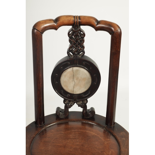 182 - AN UNUSUAL 19TH CENTURY ANGLO CHINESE HARDWOOD SIDE CHAIR the circular panelled seat with scroll and... 