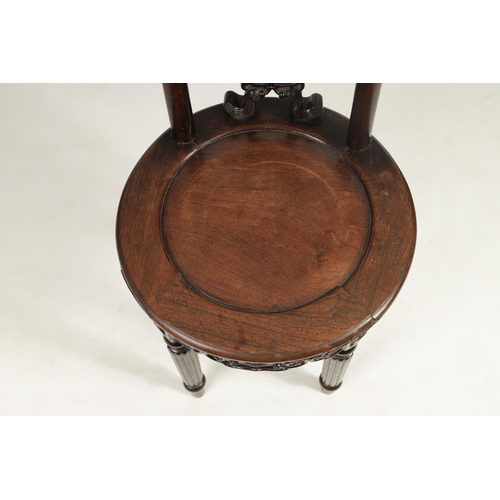 182 - AN UNUSUAL 19TH CENTURY ANGLO CHINESE HARDWOOD SIDE CHAIR the circular panelled seat with scroll and... 