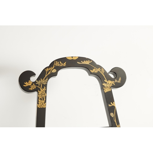 187 - A LATE EDO PERIOD JAPANESE LACQUERED FOLDING MIRROR STAND of easel form with scrolled top and decora... 