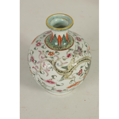 188 - A 19TH CENTURY CHINESE FAMILLE ROSE SHOULDERED VASE the body decorated in coloured enamels with cavo... 