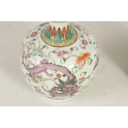 188 - A 19TH CENTURY CHINESE FAMILLE ROSE SHOULDERED VASE the body decorated in coloured enamels with cavo... 