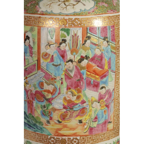 208 - A LARGE 19TH CENTURY CHINESE CANTON FAMILLE ROSE PORCELAIN VASE of baluster form, the body decorated... 