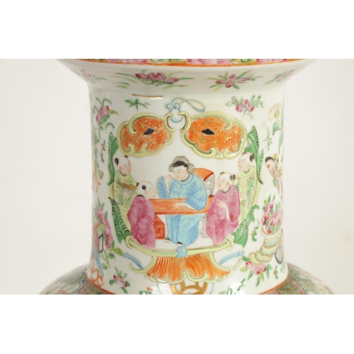 208 - A LARGE 19TH CENTURY CHINESE CANTON FAMILLE ROSE PORCELAIN VASE of baluster form, the body decorated... 