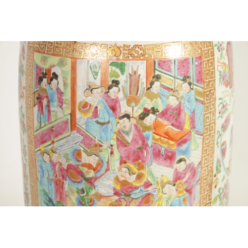 208 - A LARGE 19TH CENTURY CHINESE CANTON FAMILLE ROSE PORCELAIN VASE of baluster form, the body decorated... 