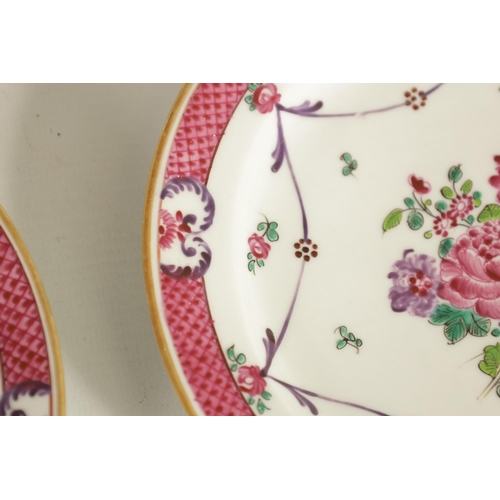 212 - A PAIR OF 18TH/19TH CENTURY CHINESE FAMILLE ROSE PLATES painted in vibrant coloured enamels with flo... 