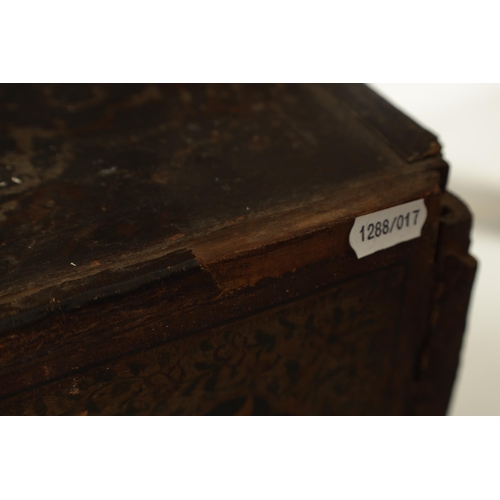 216 - A 17TH CENTURY ANGLO INDIAN TABLE CABINET with scroll and portrait decorated painted body; the hinge... 