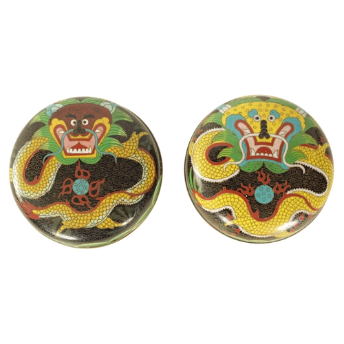 217 - TWO 19TH CENTURY CHINESE CLOISONNÉ ENAMEL BOWLS AND COVERS brightly decorated with dragons (both 12c... 