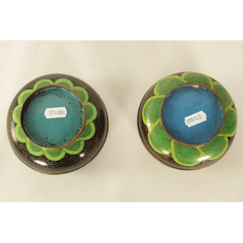 217 - TWO 19TH CENTURY CHINESE CLOISONNÉ ENAMEL BOWLS AND COVERS brightly decorated with dragons (both 12c... 