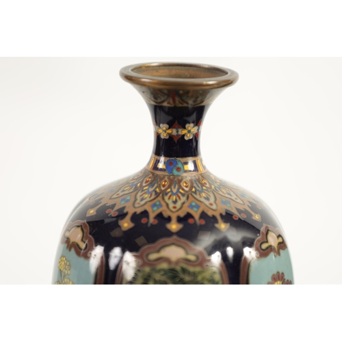 218 - A FINE PAIR OF JAPANESE MEIJI PERIOD CLOISONNÉ VASES of slender shaped tapering form fully decorated... 