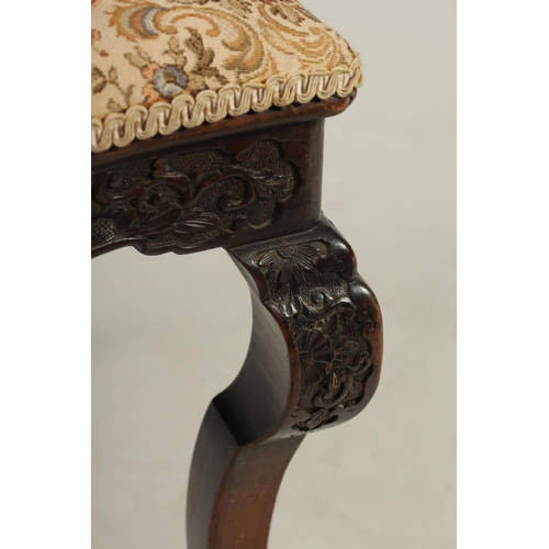 227 - A LATE 19TH CENTURY CHINESE HARDWOOD SINGLE CHAIR with fan shaped and pierced work back above an uph... 