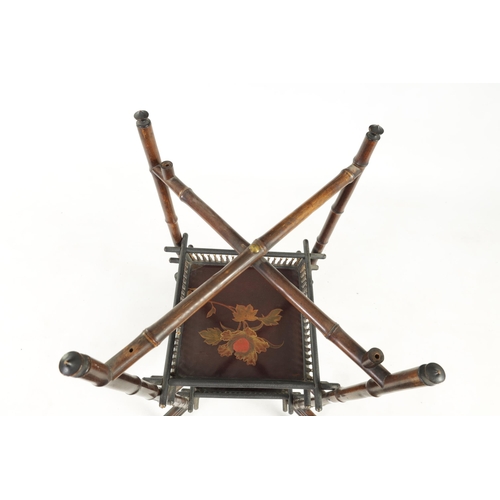 241 - A JAPANESE MEIJI PERIOD LAQUERWORK AND BAMBOO FOLDING THREE-TIER WHAT-NOT the galleried simulated li... 