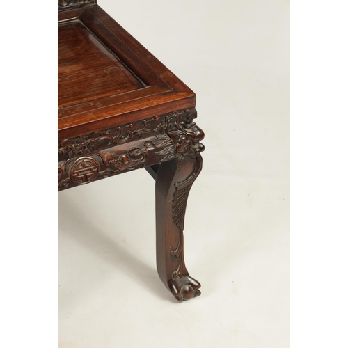 248 - A GOOD 19TH CENTURY CHINESE CARVED HARDWOOD SINGLE CHAIR the sqaure back with relief carved dragon a... 