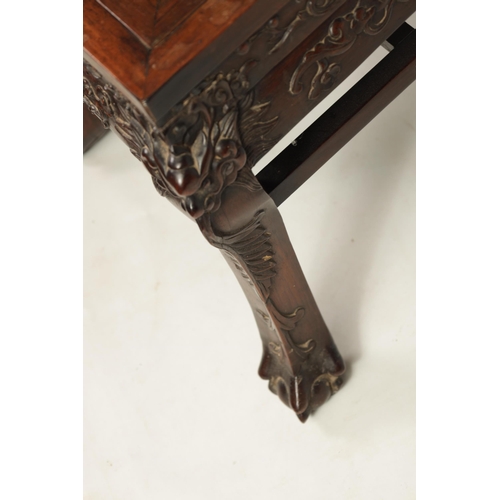 248 - A GOOD 19TH CENTURY CHINESE CARVED HARDWOOD SINGLE CHAIR the sqaure back with relief carved dragon a... 