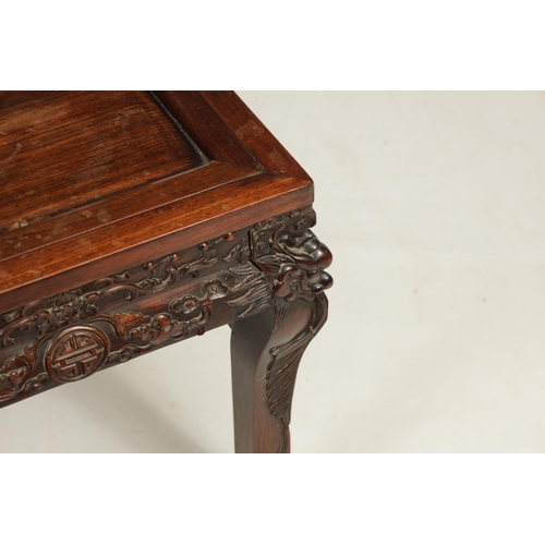 248 - A GOOD 19TH CENTURY CHINESE CARVED HARDWOOD SINGLE CHAIR the sqaure back with relief carved dragon a... 