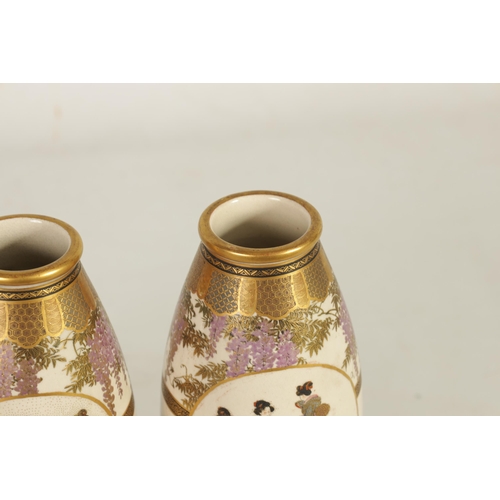 249 - A FINE PAIR OF JAPANESE SATSUMA OVOID CABINET VASES with finely decorated figural oval panels and la... 