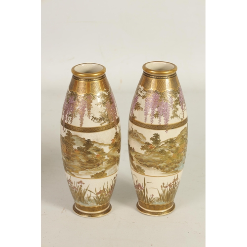 249 - A FINE PAIR OF JAPANESE SATSUMA OVOID CABINET VASES with finely decorated figural oval panels and la... 