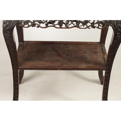 251 - A 19TH CENTURY CHINESE HARDWOOD ALTAR TABLE with inset marble top above a finely carved pierced frie... 