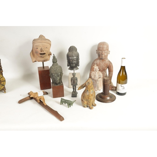 254 - A COLLECTION OF 19TH / 20TH CENTURY BRONZE AND CERAMIC BUDDHAS including a corpus cristi, a stone ra... 