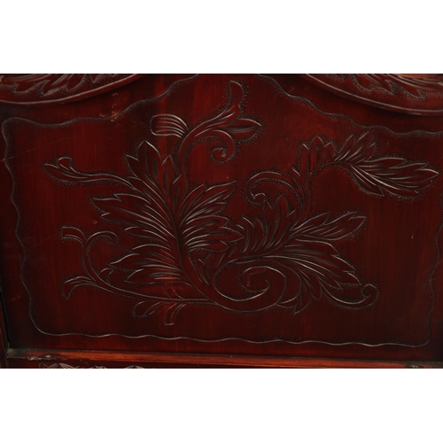 257 - AN IMPRESSIVE LATE 19TH CENTURY CHINESE HARDWOOD X FRAME THRONE CHAIR profusely carved with a panell... 