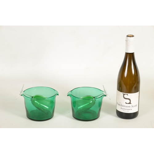 26 - A PAIR OF LATE GEORGIAN BRISTOL GREEN WINE RINSERS AND LATER GLASSES of plain straight sided double ... 