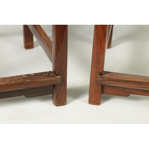 264 - A PAIR OF 19TH CENTURY CHINESE HARDWOOD HALL CHAIRS with vase-shaped solid centre splats within a ro... 