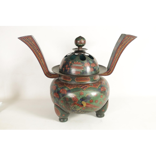 272 - AN OVERSIZED 19TH CENTURY CHINESE CLOISONNE KORO raised on three bulbous legs fitted a domed cover w... 