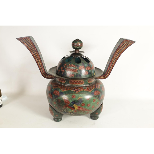 272 - AN OVERSIZED 19TH CENTURY CHINESE CLOISONNE KORO raised on three bulbous legs fitted a domed cover w... 