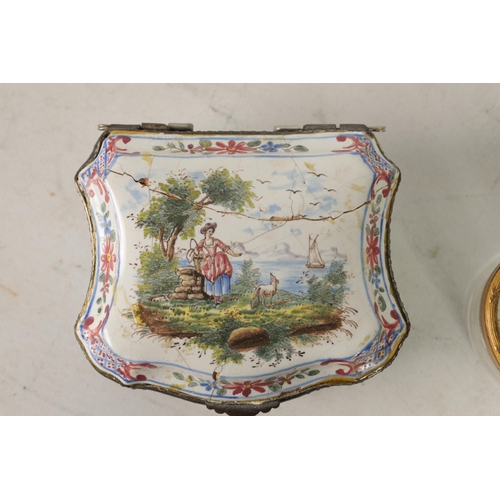 277 - AN 18TH CENTURY ENAMEL SNUFF BOX AND A 19TH CENTURY FRENCH TRINKET BOX the shaped enamel box with hi... 