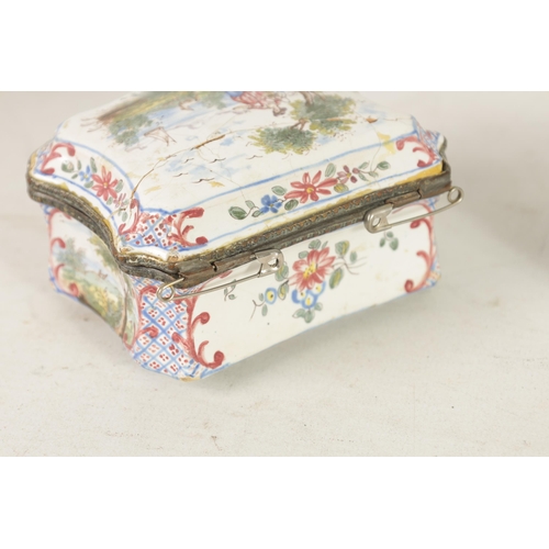 277 - AN 18TH CENTURY ENAMEL SNUFF BOX AND A 19TH CENTURY FRENCH TRINKET BOX the shaped enamel box with hi... 